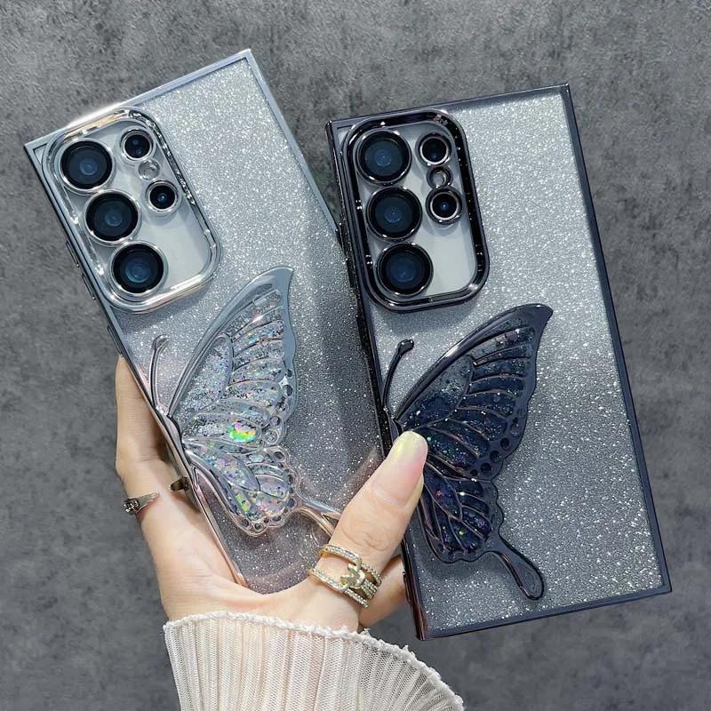 3D Glitter Butterfly Quicksand Case for Samsung Galaxy S25 Edge S24 FE Plus ULTRA A56 A55 A54 A26 A36 A35 A25 Luxury Soft Cover