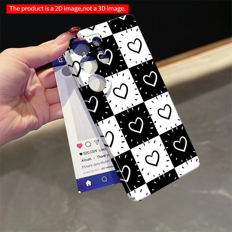 2DFlat Samsung phone case Black and White Heart Checkered Pattern Phone Case Applicable to Galaxy S22 S23 S24 S25ULTRA S26 A12 A13 A14 A15 A16