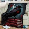 1pc Gothic Style Crow And Rose Printed Blanket, Dark Theme, Multi-Size Available, Suitable for Bedroom, Living Room, Study, Reading Area, Leisure Spac