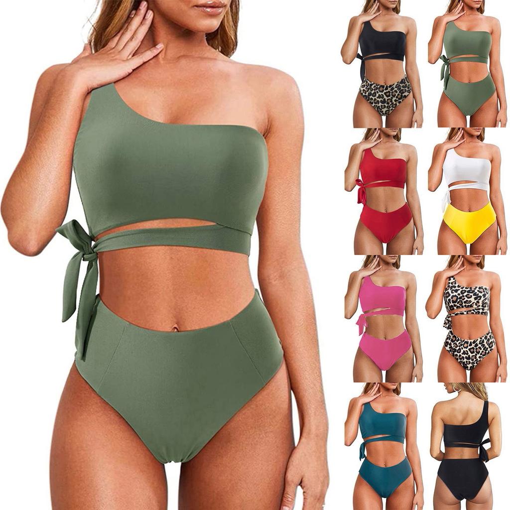 Women's One Shoulder Strap Bikini Set High Waist Bottom Two Piece Swimsuit Summer Beachwear Swimwear for Casual Poolside