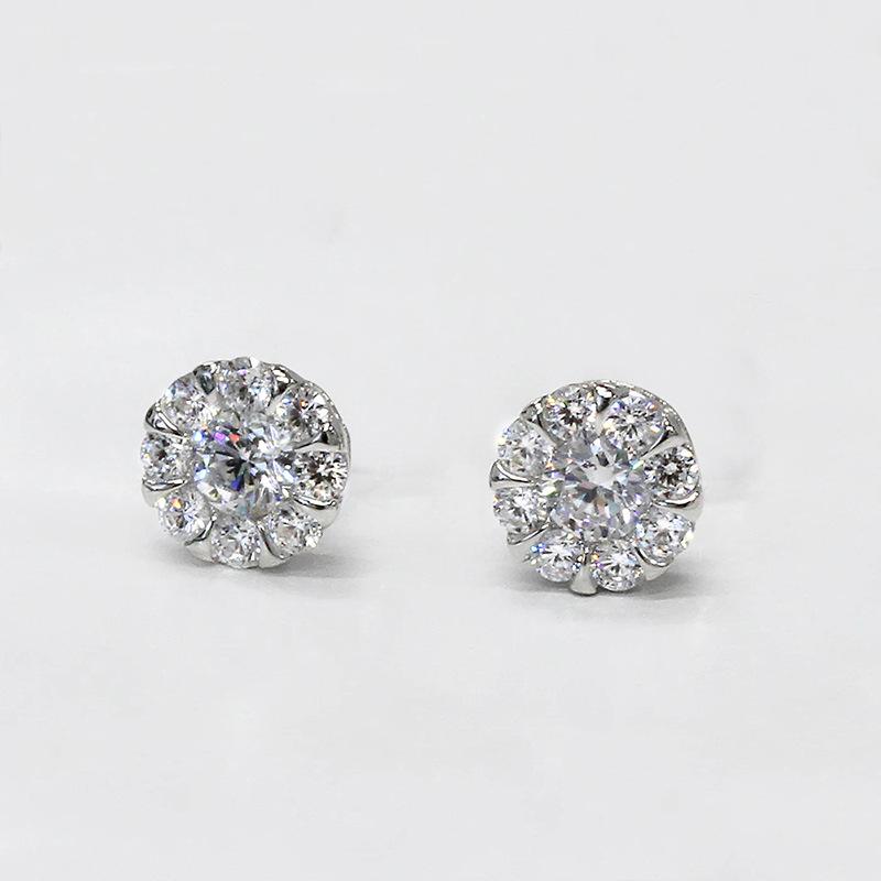 Silver Multi-Color CZ Halo Stud Earrings, Simulated Sapphire Emerald Ruby Crystal Earrings for Women