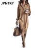 JPNTKY Women's Fashion Summer Spring Solid Color Print O-Neck Long Sleeve Casual Dresses