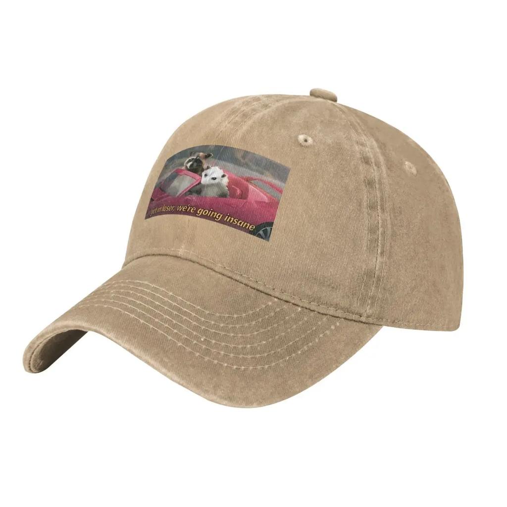 Get In Loser Were Going Insane Raccoon  Possum Meme Casual Cotton Loose Fit demin Cap Breathable Design Caps Baseball Cap