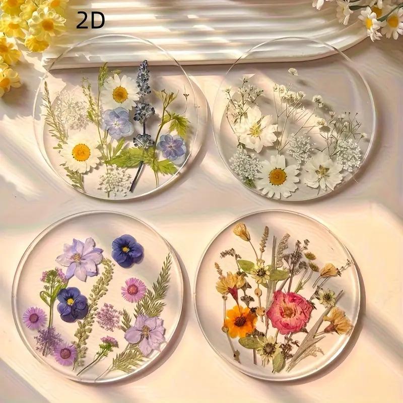 1/4PC 2D Round Colorful Printed Coasters Transparent Artistic Floral Coasters Wedding Birthday Table Decor Mother's Day Gifts