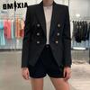 GMXIA Women's Vintage Casual Lattice Print Autumn Winter Long Sleeve POLO Neck Jackets & Coats