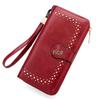Women's Oil Wax Leather Zip Wallet with Hollow Pattern and Card Holder