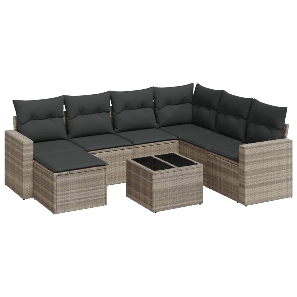 8 Piece Garden Sofa Set with Cushions Light Grey Poly Rattan