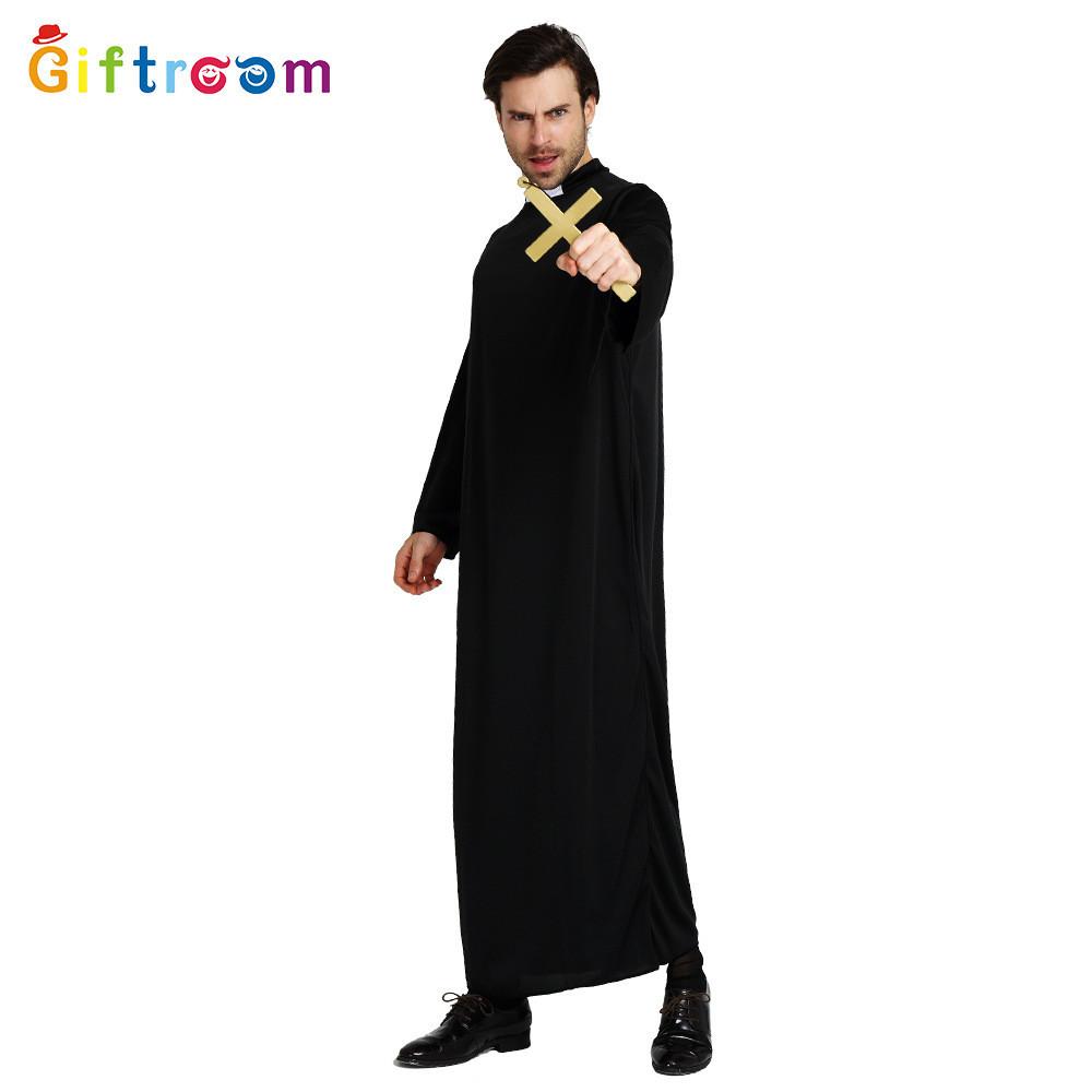 Elegant All-black Long Robe For Men Perfect For Western-themed Halloween Parties And Stage Performances