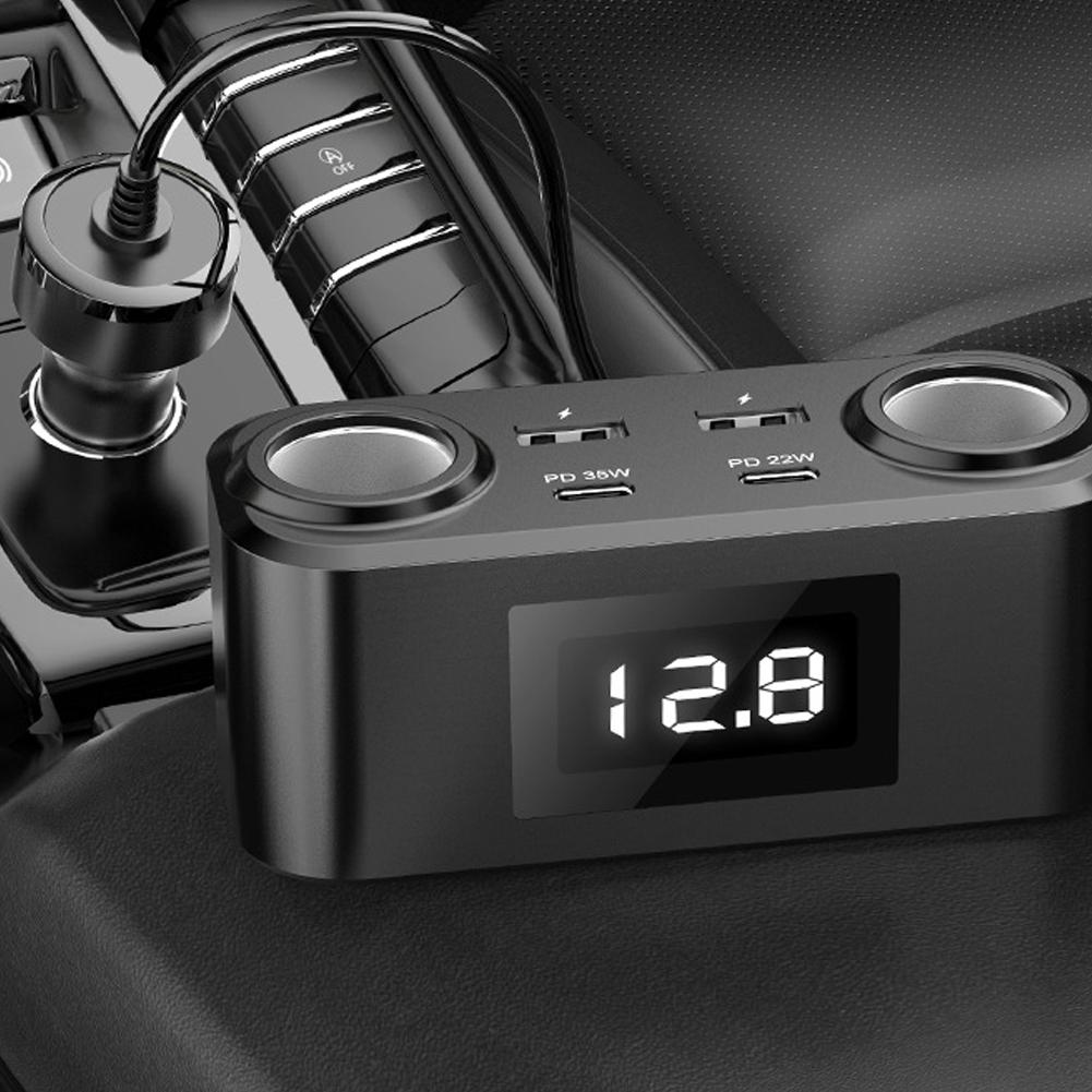 Car Chargers PD+QC3.0 Quick Charge Adapter 2 Socket Power Splitter 12 24V with LED Voltage Detection for Car Truck SUV