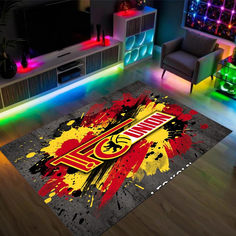 Union Berlin FC Design Kristall Samt Teppich Gemütlich Non?Rutschfester Teppich mit Aufdruck für Schlafzimmer Wohnzimmer Eingang