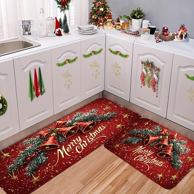 1Pcs Anti Fatigue Kitchen Rugs Christmas Bells Waterproof Non-Slip Thick Cushioned Kitchen Mat Heavy Duty Comfort Standing Mat for Kitchen