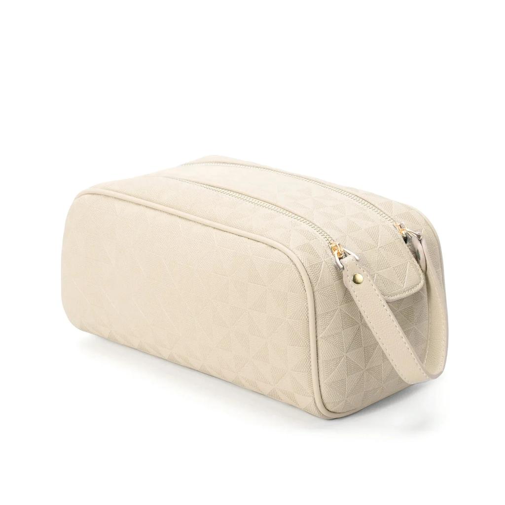 Fashionable Embossed Large Capacity Portable Makeup Cosmetic Bag Double Zipper Handheld Wash Bag Storage Organizer