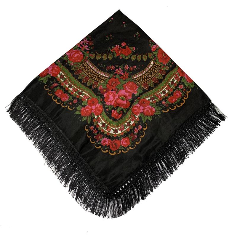 120*120cm Retro Floral Printed Big Square Bandanas Russian Fringed Shawls Women's Head Scarf babushka Scarves Ethnic Pashmina