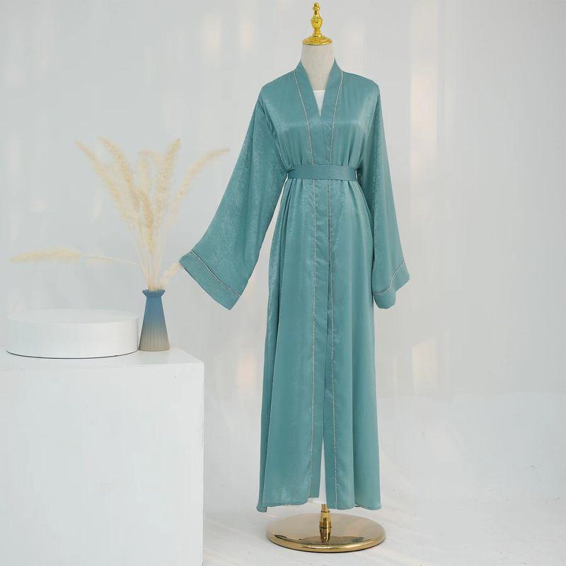 

Новое поступление Ближний Восток Однотонный Отделка Халат Кардиган Платье на шнуровке Платье-кардиган с отделкой Light green M