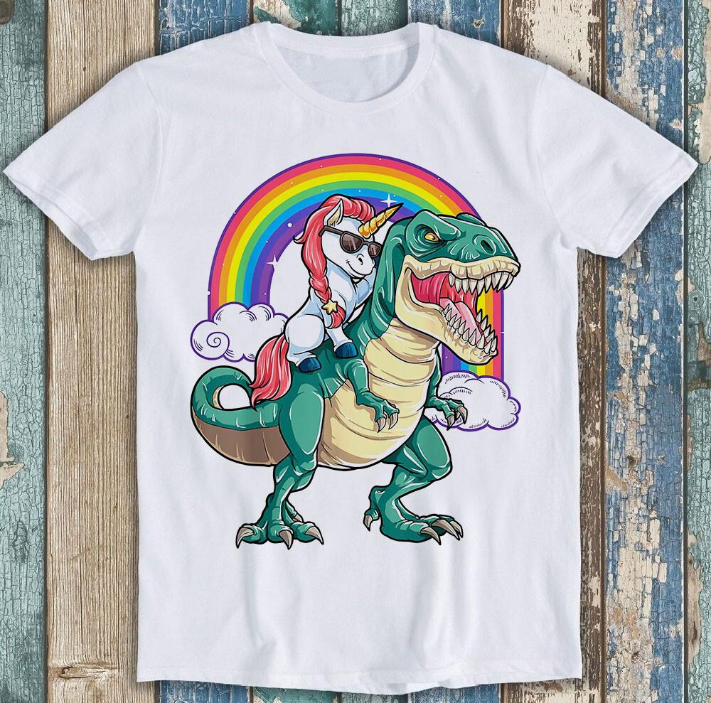 Unicorn Riding Dinosaur T Rex Party Rainbow Squad Funny Gift Tee T Shirt M1566