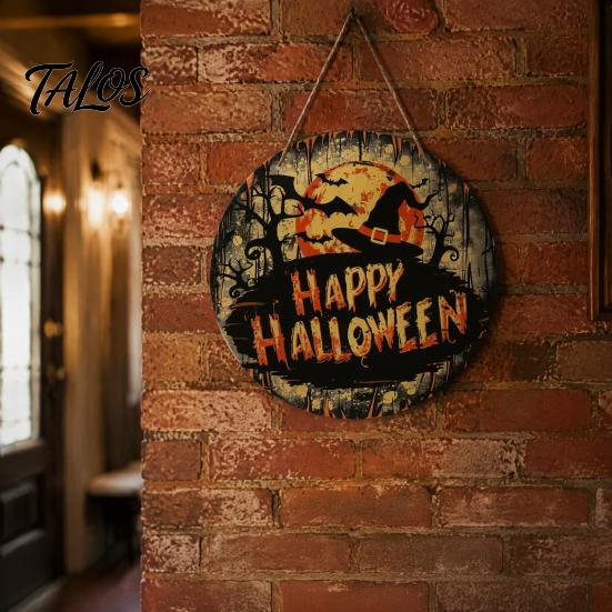 Wooden Witch Front Door Decor Halloween Hanging Sign, 8" Round Autumn Forest Gift for Friends Witches Rustic Holiday Sign Home Porch Decoration