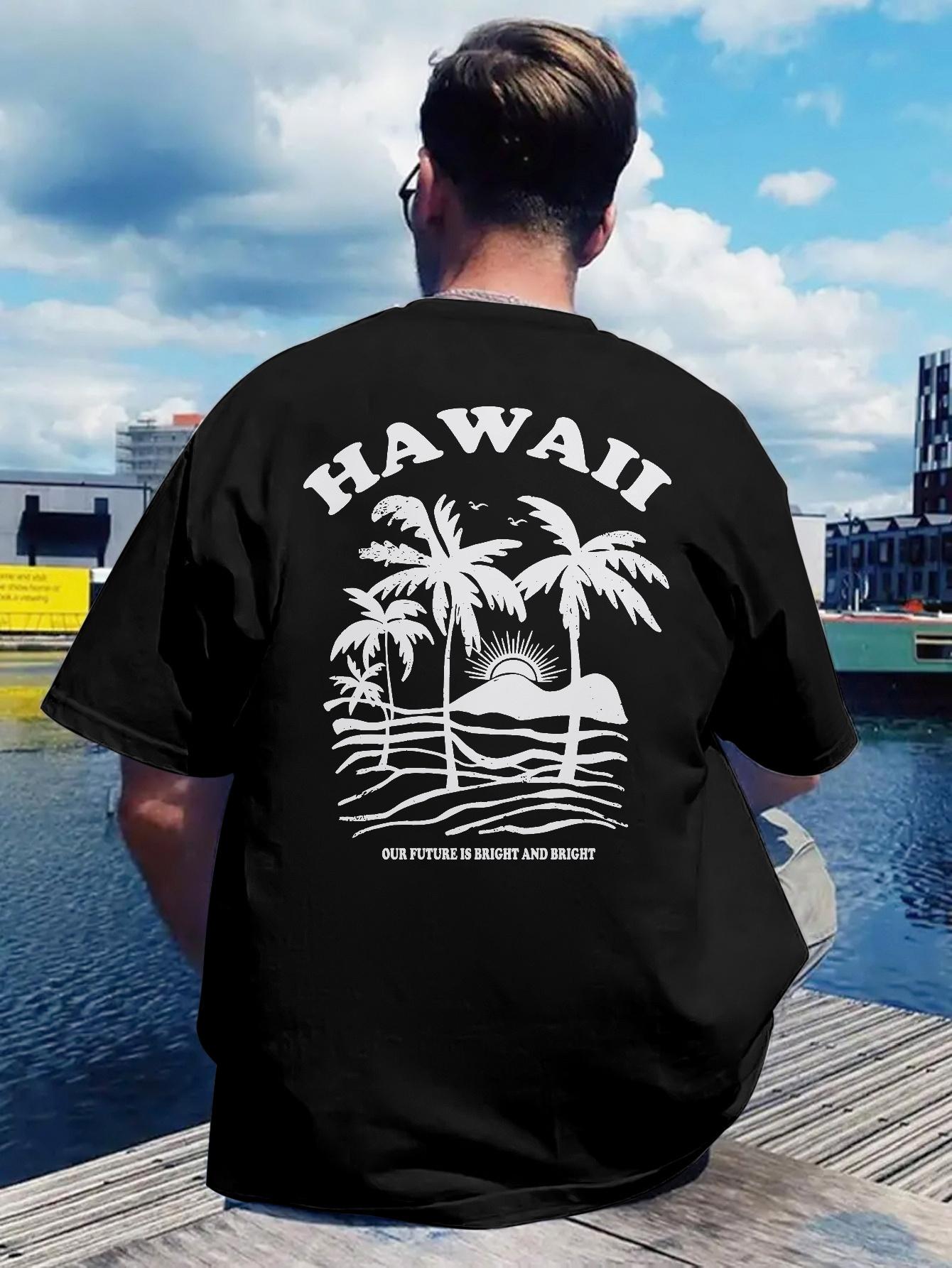 T-shirt with Hawaii Graphic Print - Casual Polyester Crew Neck XXXXL