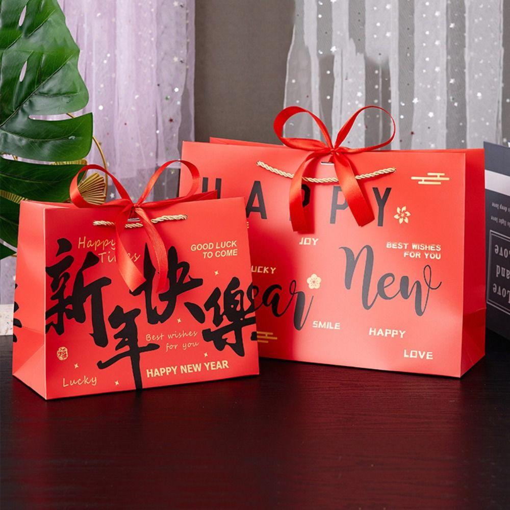 Red Present Wrap Bag Bow Ribbon New Year Gift Bag New Year Decor Gift Packing Bag Holiday Gifting