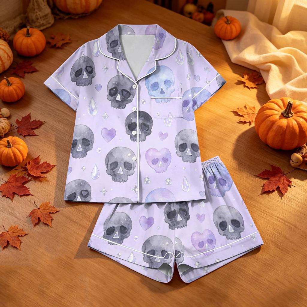 Women's Halloween Printed Pajama Set 2 Piece Casual Comfortable Sleepwear Set