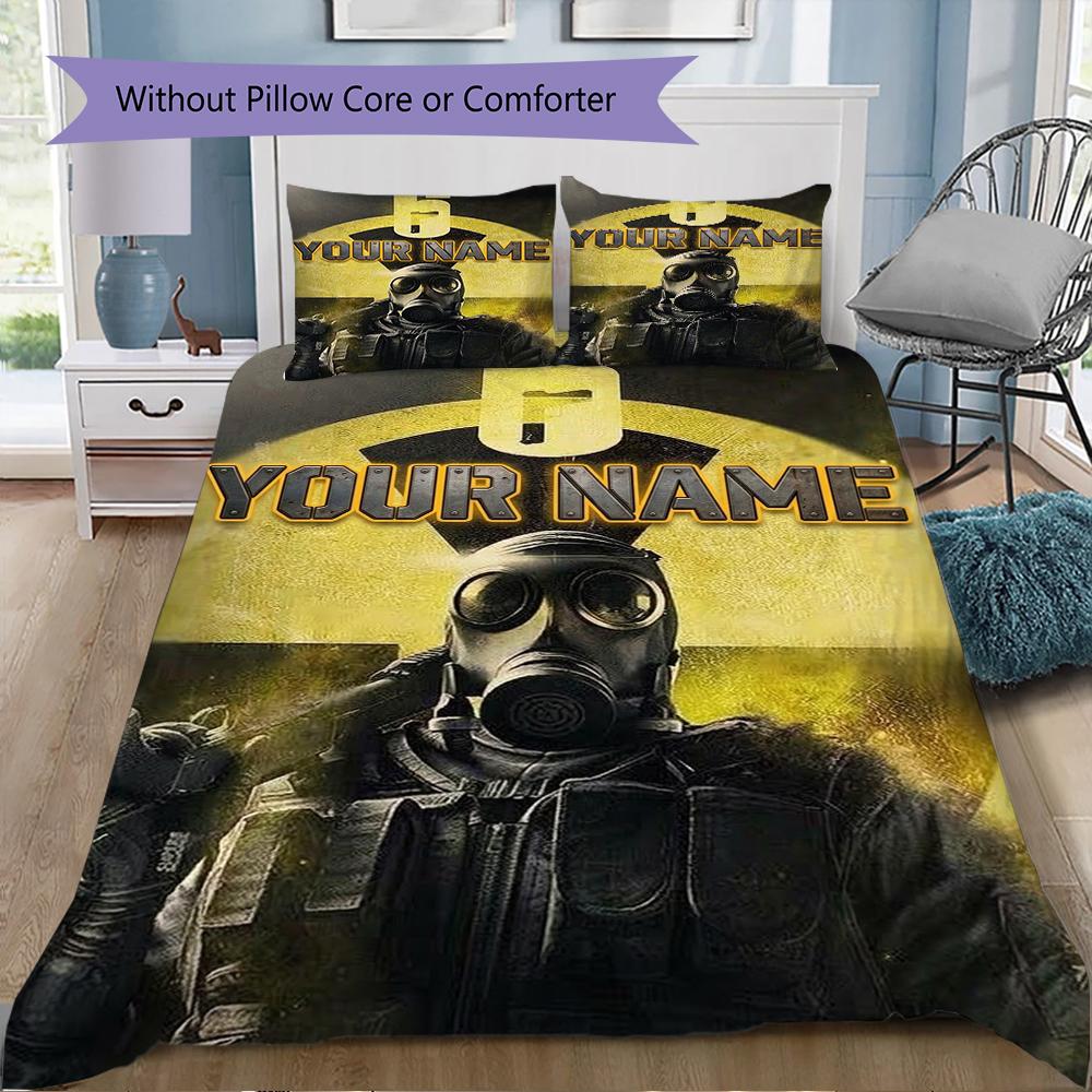 Custom Name Rainbow Six Siege Pattern Bedding uilt Set uilt Cover Pillowcase Home Decoration Birthday Gift (1*duvet cover+2*pillowcase without core)