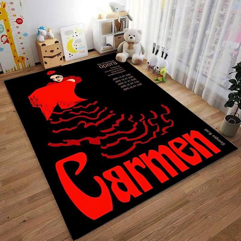 Carmen Opera Poster Flamenco Dancer Red Dress Black San Francisco Art novelty floor mat rug for office studio entryway decor