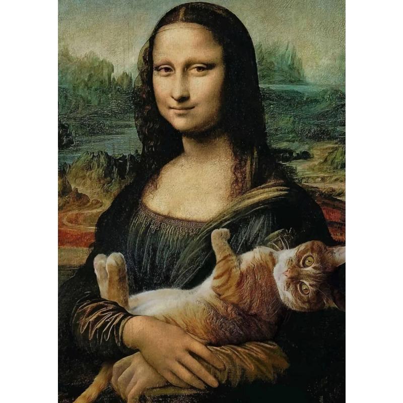 Nordic Funny Mona Lisa with Cat Bubble Poster Prints Canvas Paintings Bar Hotel Decorative Painting Mural Living Room Decor
