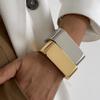 Salircon Trendy Semplici Geometriche Lisce Larghe Bracciali a Molla per Donne Doppio Strato Curvo Bracciale in Metallo Gioielli da Festa per Signore