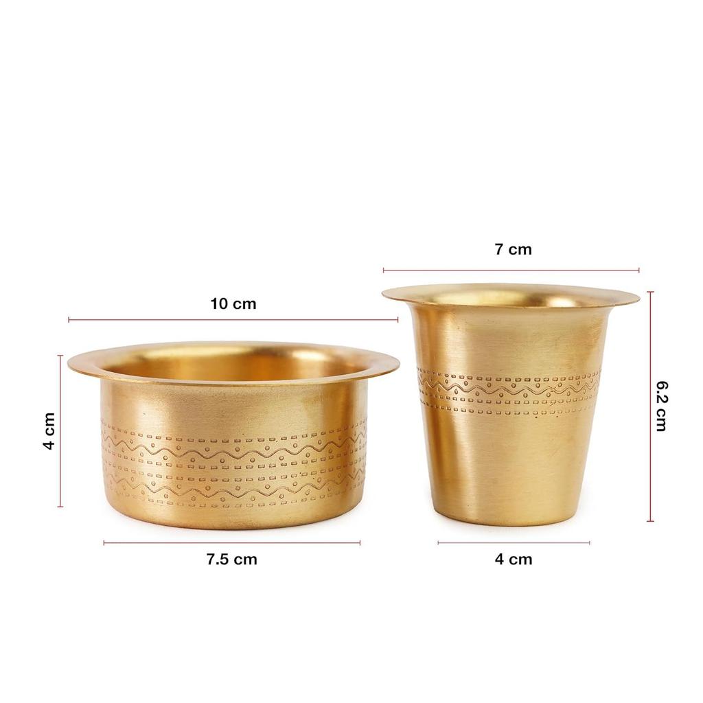 Brass Coffee Cup Dawara/Dabara & Tumbler for Serving Filter Coffee/Tea/Traditional Kumbakonam Dabara Set Matt - 150ml (Set of 6)