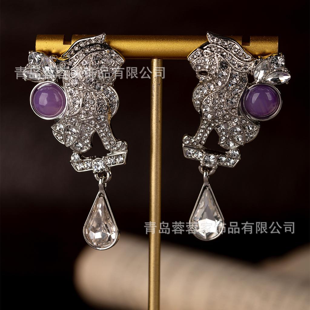 Middle Aged Full Droplet Gemstone Earrings With A Light Luxury High-end Feel Banquet Vintage Niche Design