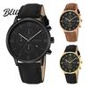 Men Wrist Watch Calendar Faux Pointer Display Dial Precise Quartz Round Shockproof Scratch-resistant Leather Strap