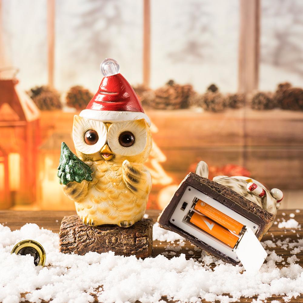 Latest Glowing Christmas Decoration Owl Home Use Christmas Tabletop Living Room Resin Good Craft Ornaments Durable Durable