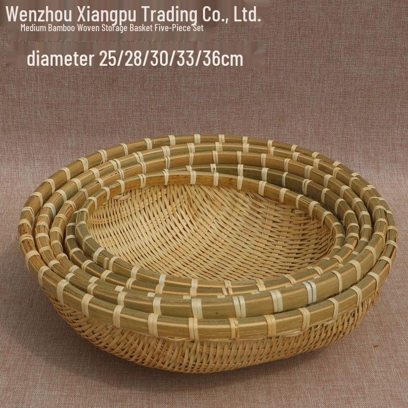 Bamboo Woven Winnowing Basket for Steamed Buns, Rice, Vegetables, and Fruits