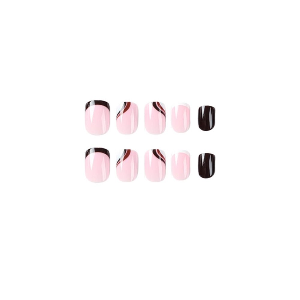 24pcs Detachable Fake Nials Gold Gitter Press on Nails Star Wavy French False Nails Short Square