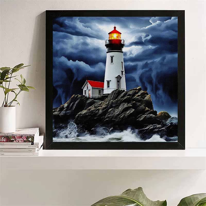 

New Arrival 5D DIY Full Circle Diamond Painting Island Lighthouse Embroidery Cross Stitch Home Decor Gift 20x20cm