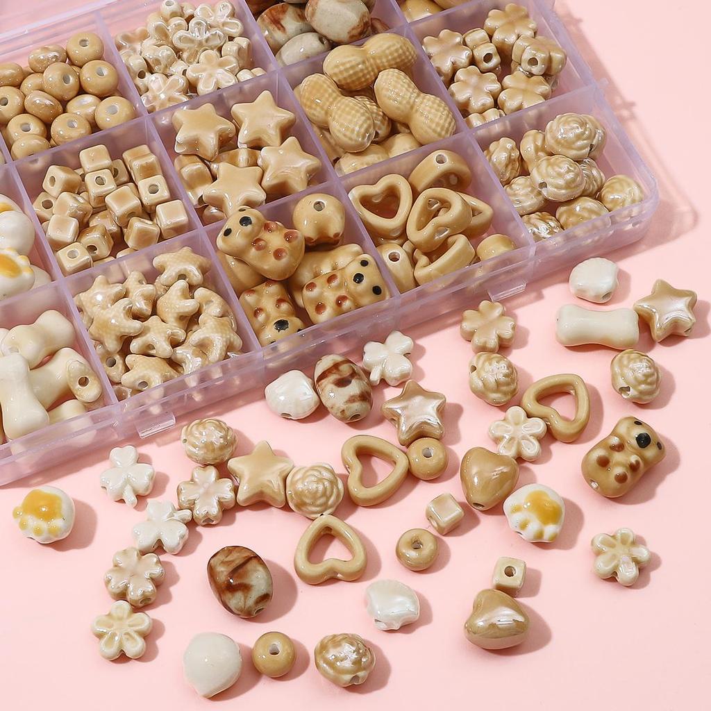 1–10 Stück handgefertigte Keramik-Porzellanperlen, Kugel, Bär, Stern, Herz, Blume, Perlen, Charms für Halskette, Armband, Schlüsselanhänger, DIY-Schmuckherstellung