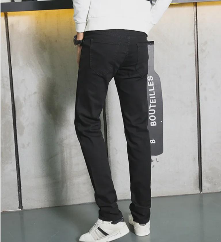 Men's Slim Fit Black Elastic Jeans - Korean Style Trendy Casual Trousers