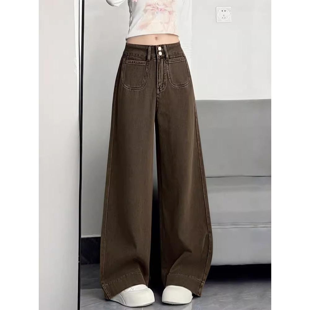 

Melanoid Coffee Wide Leg Jeans: Women s High Waist Slimming Casual Pants for Autumn/Winter 3XL