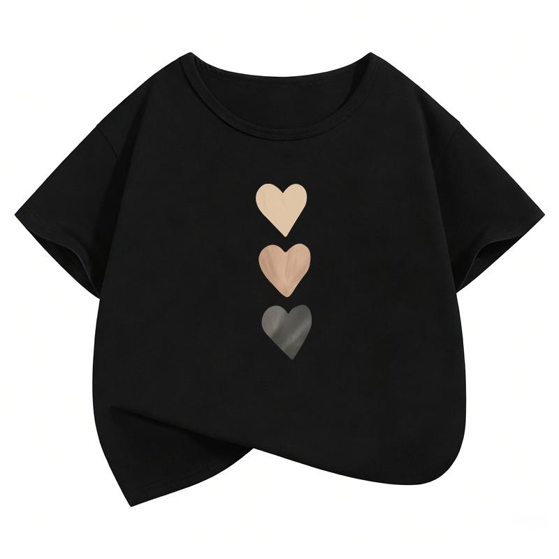 Fashion Love Heart Design TShirt Printed T Shirt Girls Summer Clothes Short Sleeve Tops TShirts Cute Girls Clothing