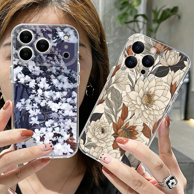 Retro Floral Pattern Case For iPhone 17 Pro Max Coque iPhone 16 15 14 13 Pro Max 11 Clear TPU Silicone Soft Cover