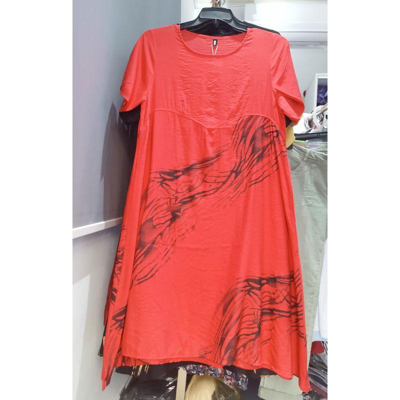 

Export Fashion Summer Thin Loose Plus Size Dress Fashion Ink Painting Pullover round Neck a Version Ice Linen Skirt for Women Red All yards