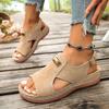 Women Double Buckle Platform Sandals, Wedge Ankle Strap Open Toe Roman Beach Shoes for Outdoor