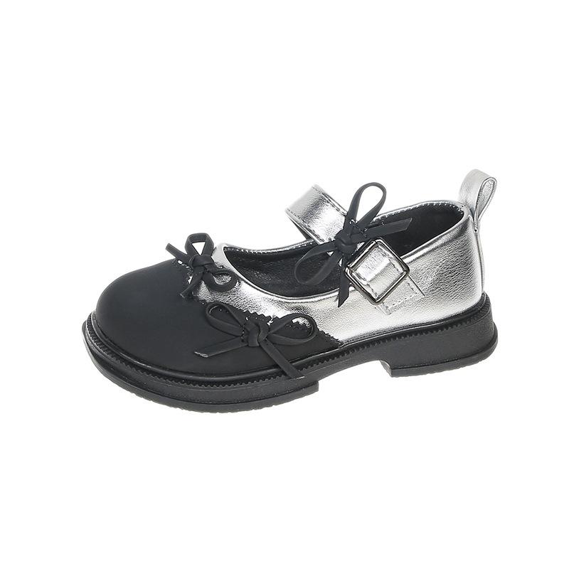 Spring New Fashion Stitching Cute Bow Girls Comfortable Soft Sole Performance Leather Shoes