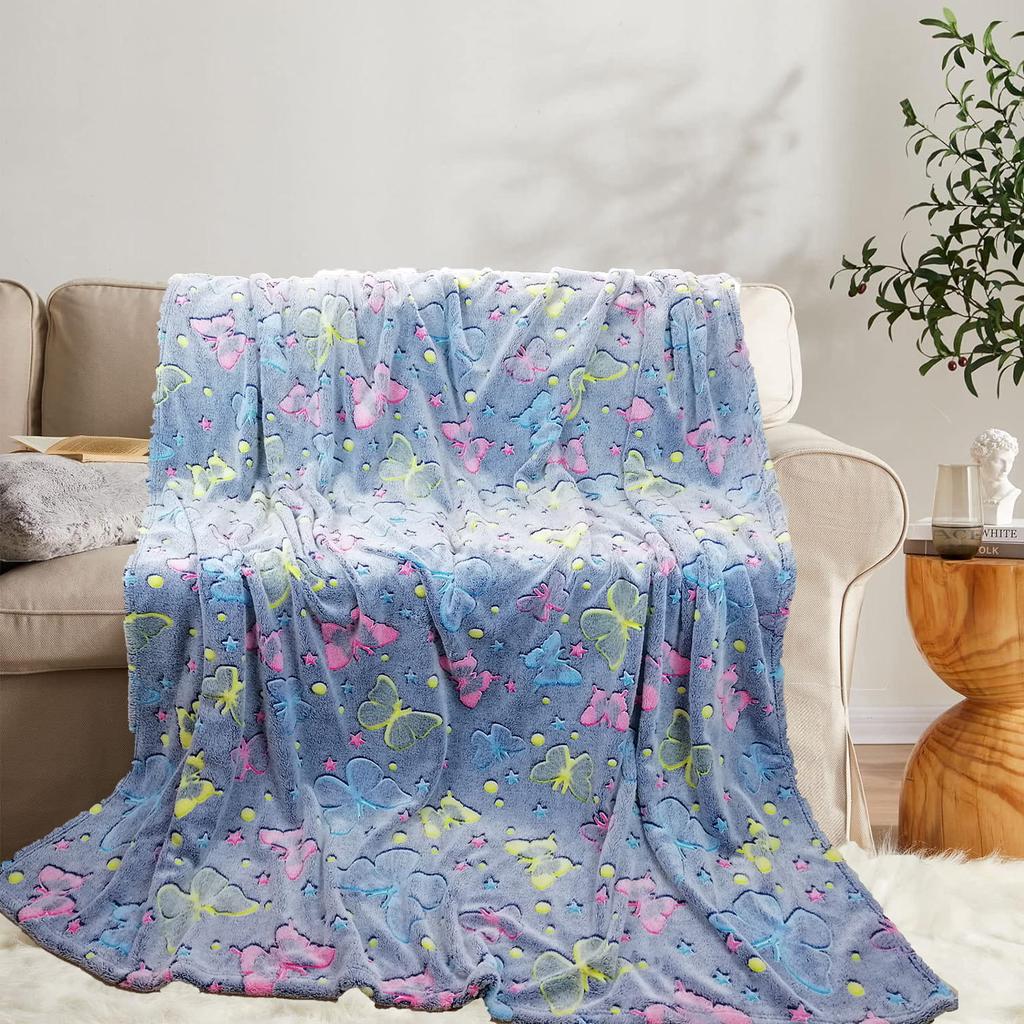Glow in the dark blanket 150x200 colorful fluo butterflies