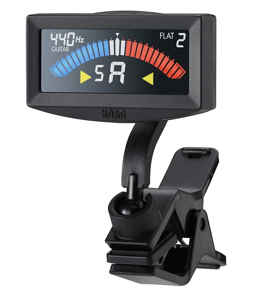 Clip-On Guitar/Bass Tuner with Color Display - Compact & High Precision, 24-Hour Battery, Black
