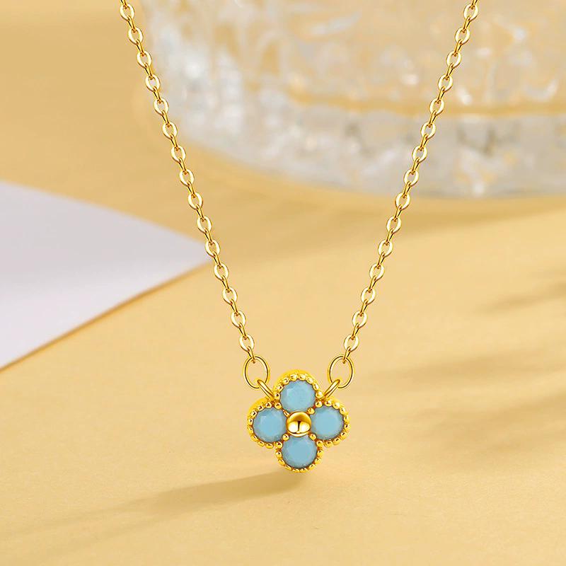 925 Silver Lucky Clover Four-Leaf Pendant Necklace for Women Colorful Flower Clavicle Chain Fine Jewelry Gifts