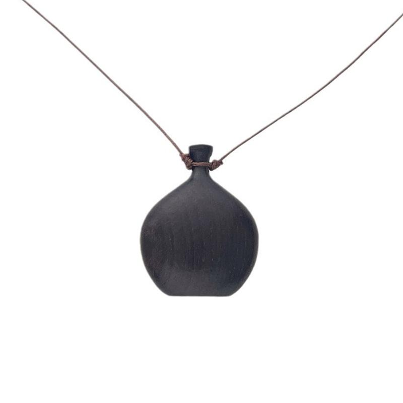 Vintage Wood Liquor Flask Pendant Necklace with Adjustable Slide Knots Wood Flagon Pendant Jewelry for Ethnic Fashion