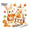 Decorative Cabinet Door Stickers Thanksgiving Fall Wall Stickers, Cute Cartoon Rabbit Squirrel Pumpkin Maple Leaf Decals Environmentally Friendly Art