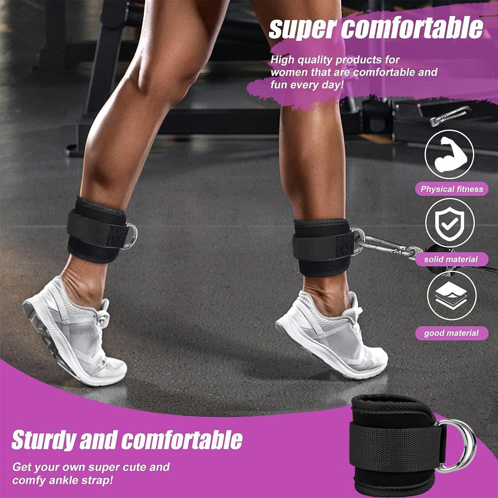 Sports Ankle Strap for Cable Machines Enhanced Booty Glute Leg Gym Ankle Cuff for Kickbacks Adjustable D-Ring Support Cuffs