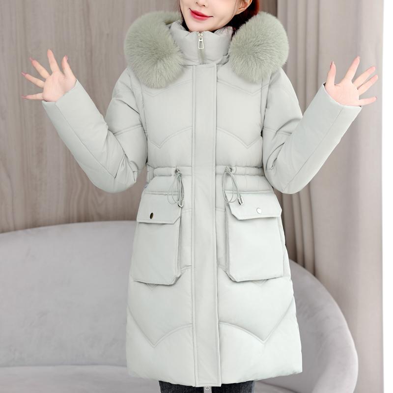 Mode Winter Damen Lange Parkas Kapuze mit Kunstfellkragen Dicke Warme Jacke Abnehmbare Ärmel Damenmäntel