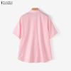 ZANZEA Women Casual Turn Down Collar Short Sleeve Loose Stripe Blouse